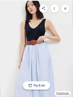 LOFT Navy Tank Top with Light Blue Striped Maxi Skirt Dress